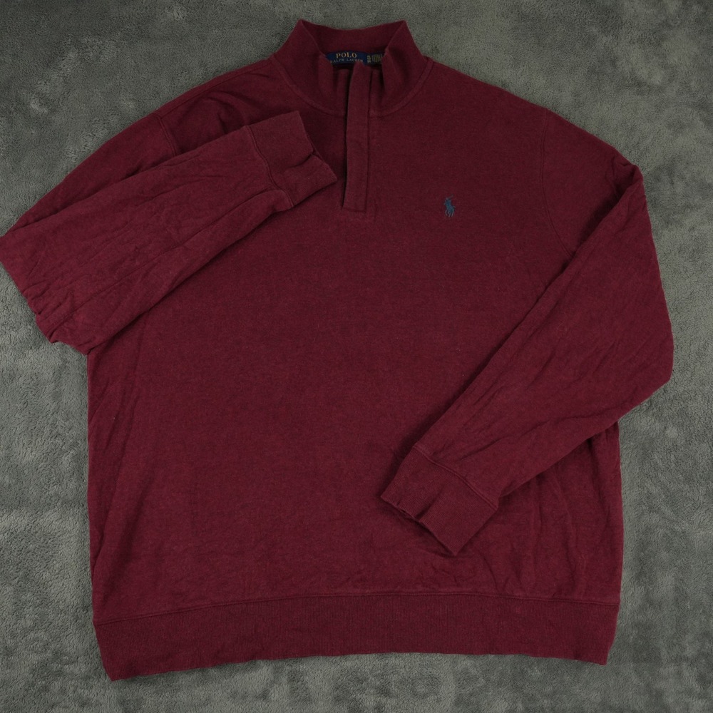 Polo Ralph Lauren Quarter Zip Mens XL Burgundy Cotton Blend Pullover Sweater - Picture 3 of 9